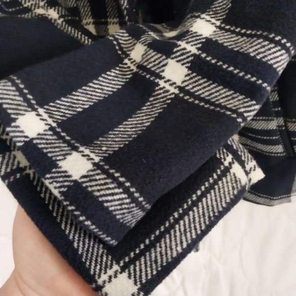 Bongo Womens Large Belted Brushed Soft Button-Down Plaid Navy Blue White Jacket - Picture 10 of 15